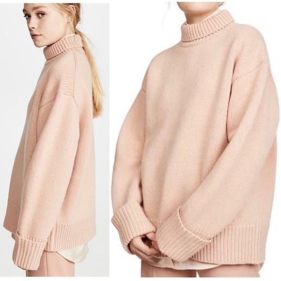 VICTORIA BECKHAM Pale Pink Oversized‎ Wool Funnel Neck Chunky Sweater Size M - Picture 2 of 12